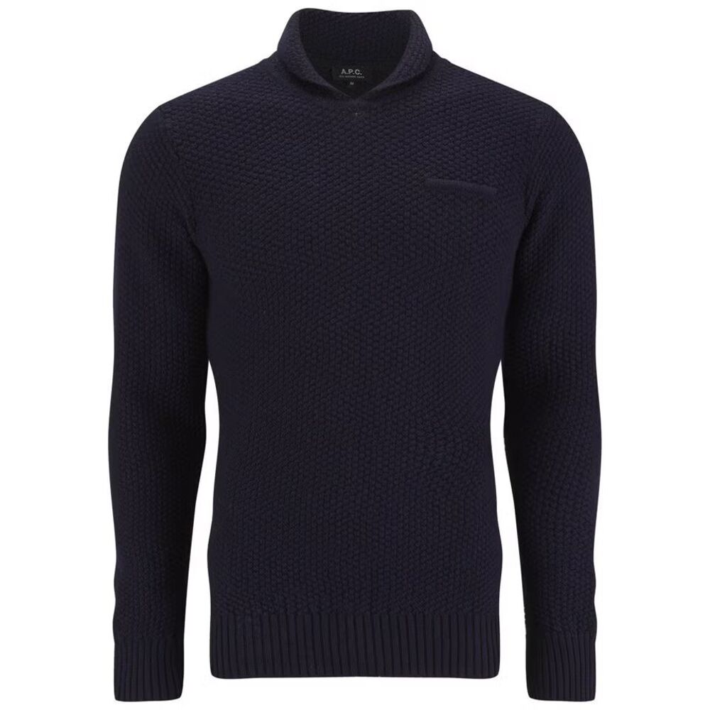 A.P.C. Men's Pull Daddy Shawl Neck Knitted Jumper - Navy BNWT Sz (S) Small